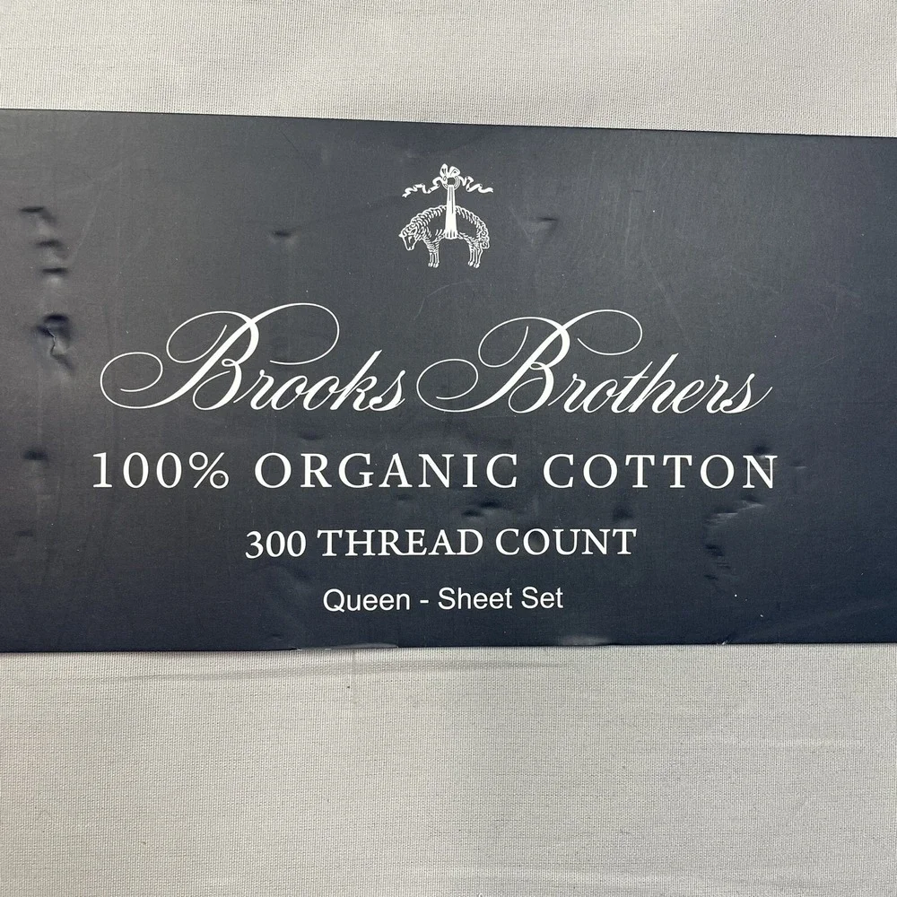 BROOKS‎ BROTHERS Organic Cotton 300 Thread Count Gray 4PC QUEEN Sheet Set NWT